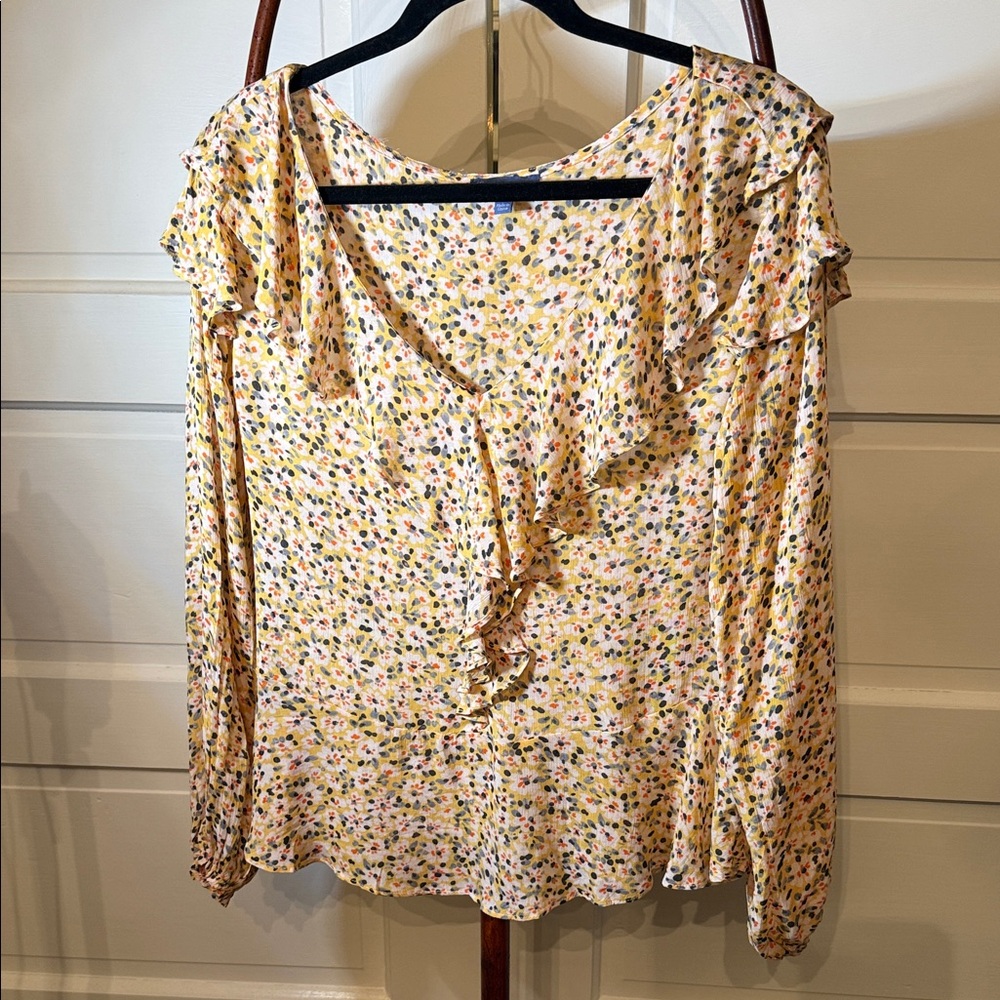 Democracy Romantic Floral Blouse Ruffle Peplum Cottagecore Top M - Picture 2 of 12